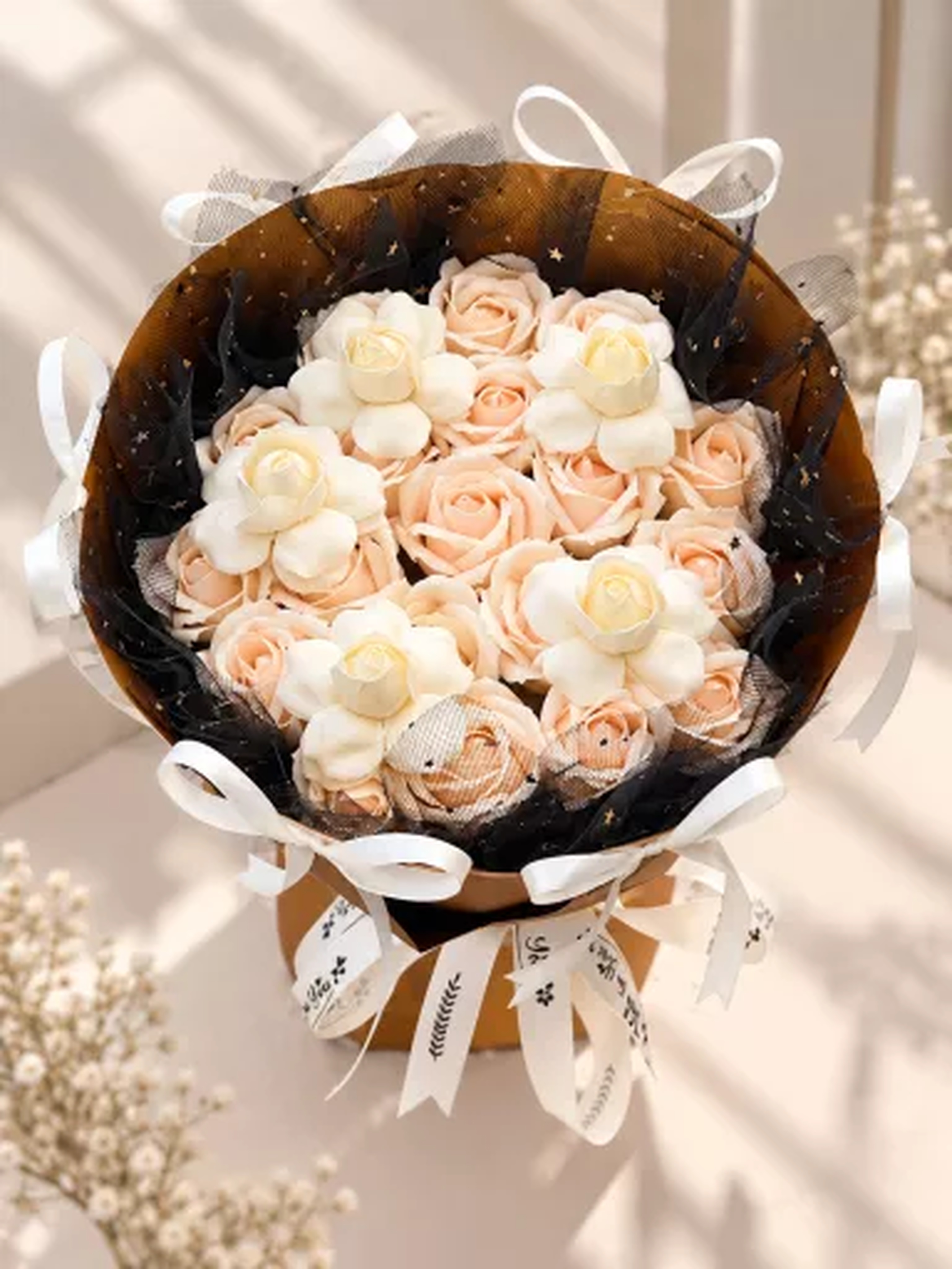 Champagne and gold soap rose bouquet