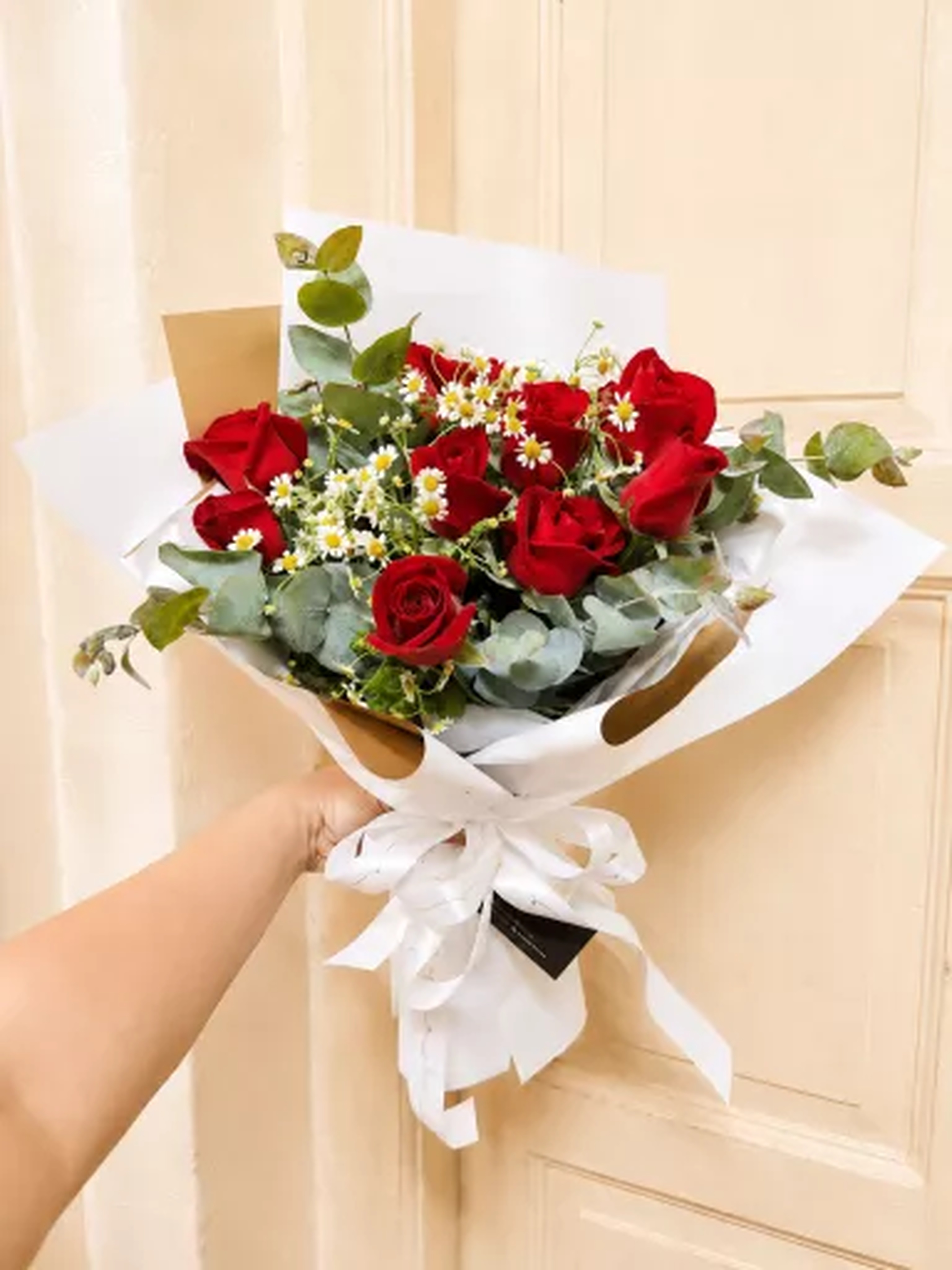 Red and white fresh flower bouquet