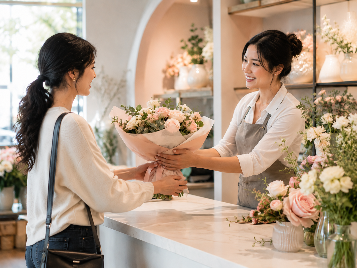 Florist arranging flowers