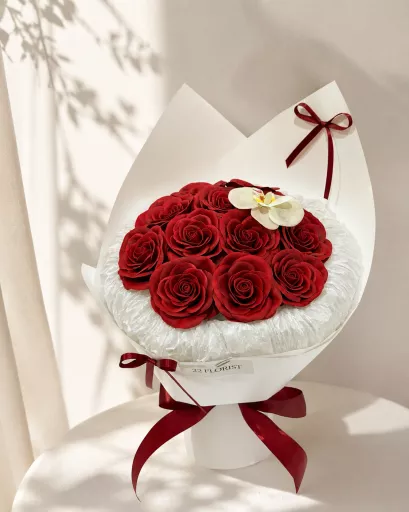 12 Premium Soap Red Roses with 1 Soap Moth Orchid
