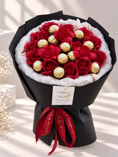 PASSION RED & FERRERO ROCHER CHOCOLATE SOAP ROSE BOUQUET