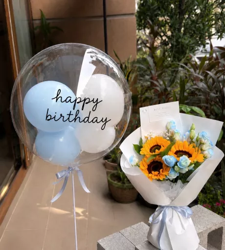 Sunflower Birthday Balloon Bouquet Set (Fresh Flower)