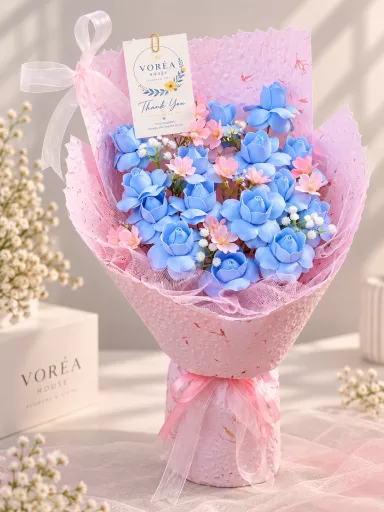 SKY BLUE & PASTEL PINK SOAP ROSE BOUQUET