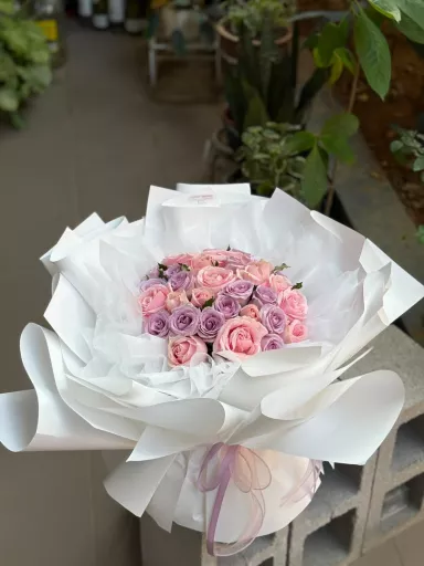 Pastel Pink & Lavender Rose Bouquet (33) (Fresh Flower)