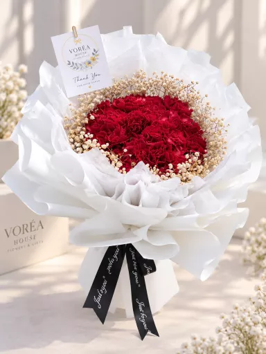 RED CARNATION & CHAMPAGNE BABY'S BREATH SOAP BOUQUET
