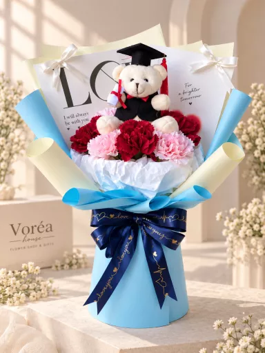 GRADUATION BEAR & SOAP FLOWER BOUQUET