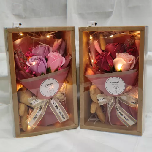 3 Stalks Soap Rose Mix Dried Flower Small Bouquet Gift Box