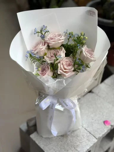Blush Rose & Blue Delphinium Bouquet (Fresh Flower)