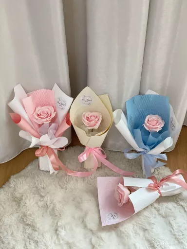 S02-Single stalk soap pink roses bouquet