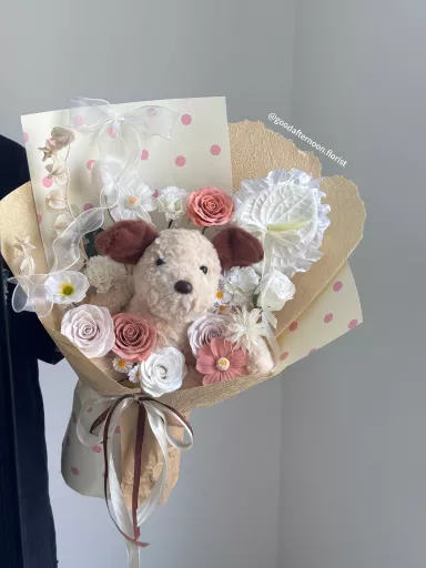 Cute puppy soap flower小狗玩偶香皂花束