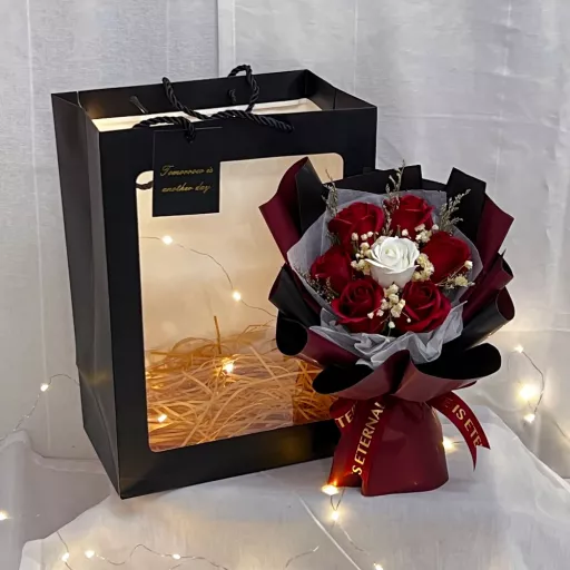7 Stalks Soap Rose Mix Dried Flower Bouquet come with paper bag & Led Light