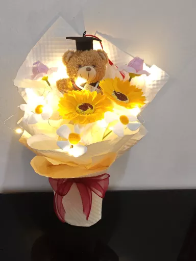 Graduation Bear & Sunflower Soap Flower Bouquet毕业小熊向日葵香皂花束