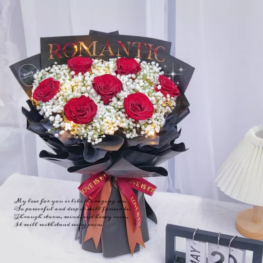 🌹 Fresh Flower🌹7 stalks Fresh Red Rose Flower With More Baby Breath Bouquet