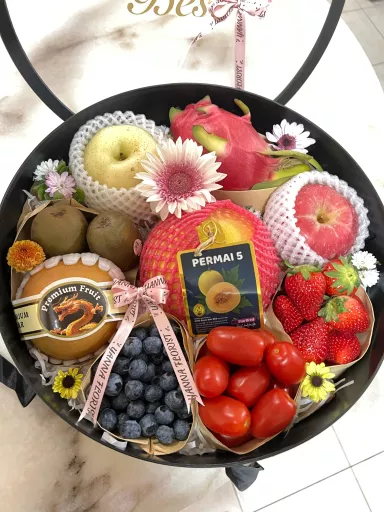 Premium Fresh Fruit & Bloom Gift Basket
